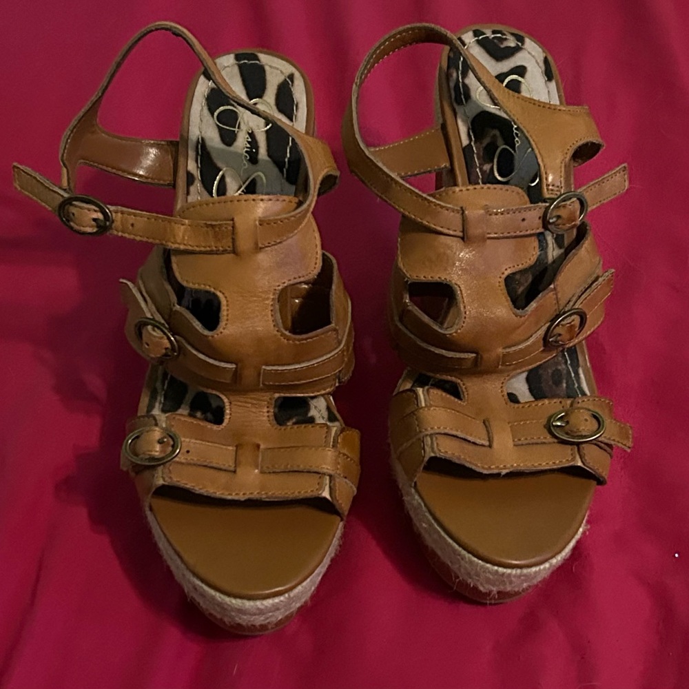 Jessica Simpson Womens’ Strappy Leopard Print Wedge Size 8.5